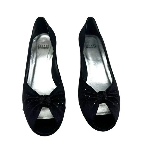 STUART WEITZMAN size 9 Evening Peep toe Pumps vintage Y2K bow - Picture 2 of 15